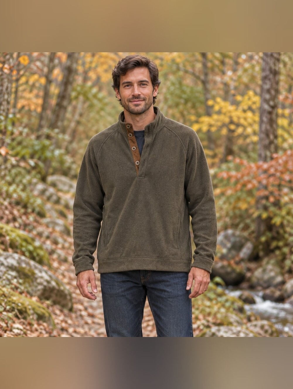 Roundtree & Yorke Men’s Pullover L Olive Snap Neck Fleece Hiking Gorpcore Fall